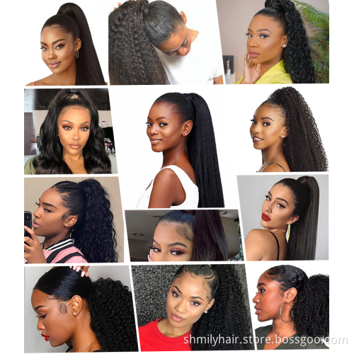 Drop Shipping Afro Kinky Curly Human Hair Extensions Drawstring Ponytail Natural Warp Around Drawstring Ponytail Clip In Hair